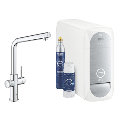 GROHE Blue Home Keukenkraan - L-Uitloop - 1-gats - filterfunctie - plat licht en bruisend water - chroom