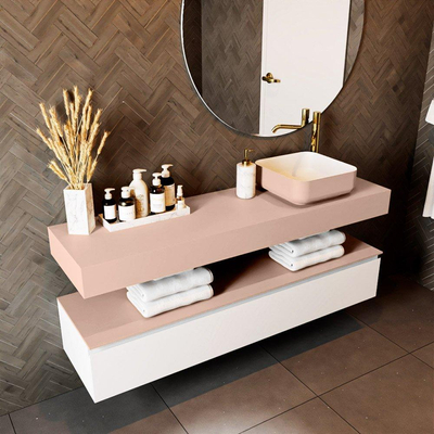 Mondiaz TOP 41 Vrijhangend Topblad - 150x41x12cm - geschikt voor waskom - Solid surface - Rosee