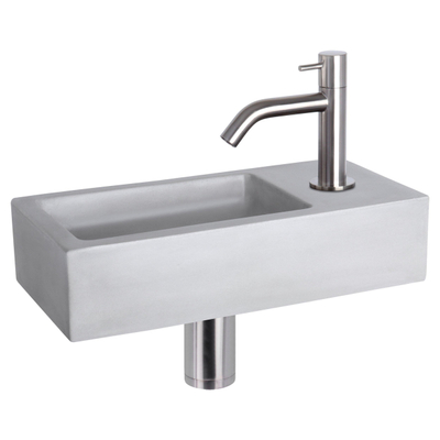 Differnz Ravo fonteinset - 38.5x18.5x9cm - Rechthoek - 1 kraangat - Gebogen matte chromen kraan - beton lichtgrijs