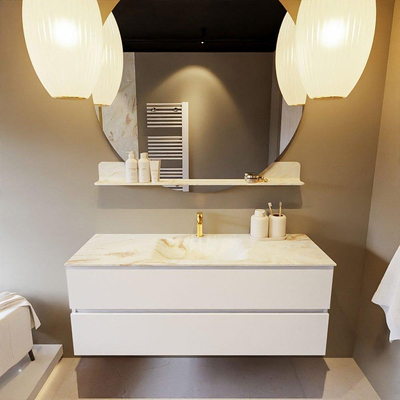 MONDIAZ VICA-DLUX Badkamermeubelset - 130cm - onderkast talc - 2 lades - inbouw wastafel cloud midden - 1 kraangat - 60cm hoge versie - frape