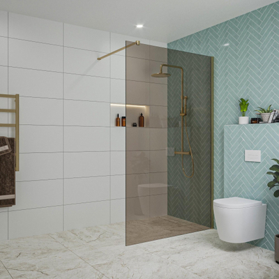 FugaFlow Eccelente Vetro inloopdouche badkamer - 120x200cm - rookglas - wandarm - geborsteld messing