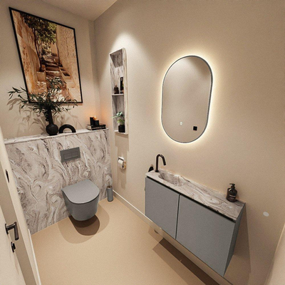 MONDIAZ TURE-DLUX 80cm toiletmeubel Smoke. EDEN wastafel Glace positie links. Met 1 kraangat.