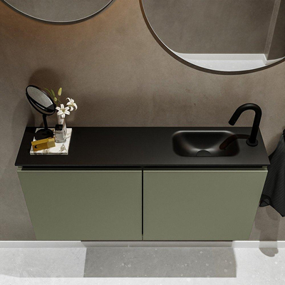 MONDIAZ TURE Fonteinset - 100x23x50cm - 1 kraangat - 2 deuren - army mat - Wasbak rechts - Solid Surface Zwart