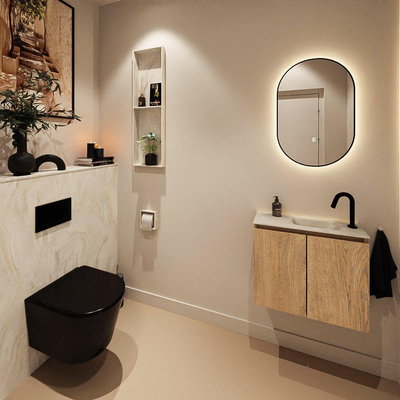 MONDIAZ TURE-DLUX 60cm toiletmeubel Washed Oak. EDEN wastafel Ostra positie rechts. Met 1 kraangat.