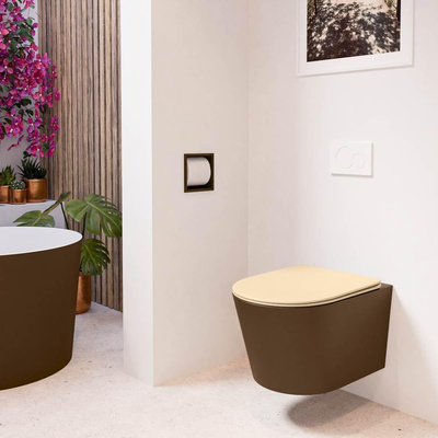 MONDIAZ LAVIE wandclosetpack - 36x53cm - diepspoel - rimless - Rust (bruin) - softclose - quick-release - toiletzitting - Sand (beige)