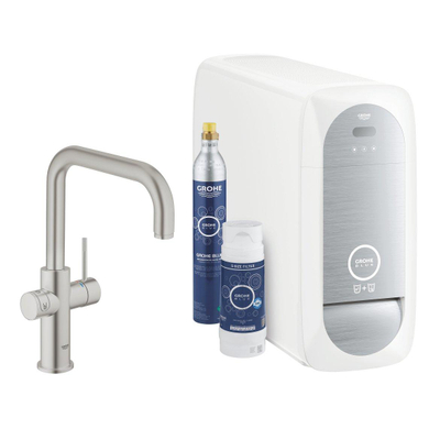 GROHE blue home Keukenkraan - u uitloop - met WiFi - bluetooth - Chilled & Sparkling - supersteel geborsteld