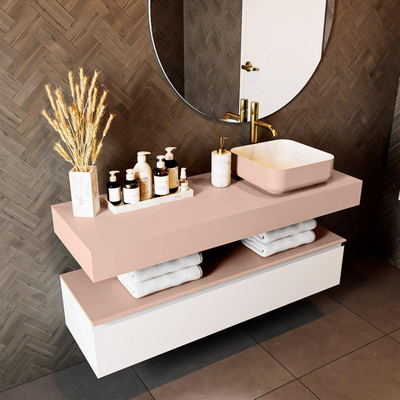 Mondiaz TOP 46 Vrijhangend Topblad - 130x46x12cm - geschikt voor waskom - Solid surface - Rosee