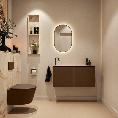 MONDIAZ TURE-DLUX 100cm toiletmeubel Rust. EDEN wastafel Frappe positie links. Met 1 kraangat.