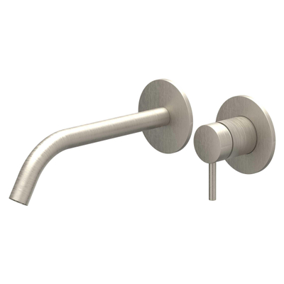 IVY Bond Wastafelmengkraan - 2-gats - met inbouwdeel - wandmontage - gebogen uitloop - coldstart - Geborsteld nickel PVD