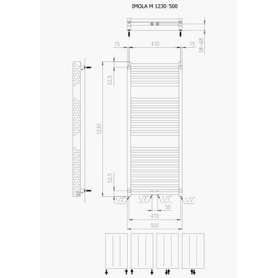 Plieger Imola M designradiator horizontaal met middenaansluiting 1230x500mm 802W wit