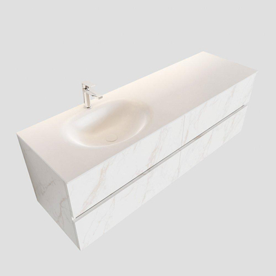 MONDIAZ VICA Badkamermeubelset - 150cm - 4 lades - wasbak Moon links - 1 kraangat - solid surface carrara marmer