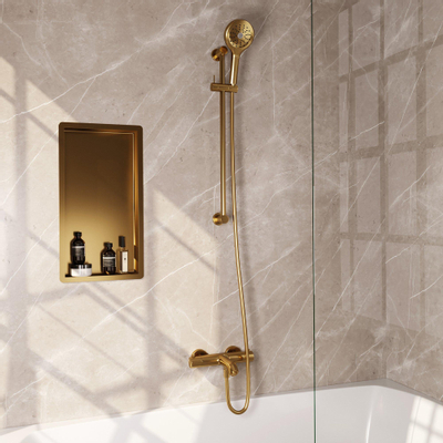 Brauer Gold Edition Badkraan Opbouw - glijstang - 2 functies - 2 gladde knoppen - handdouche rond 3 standen - PVD - geborsteld goud