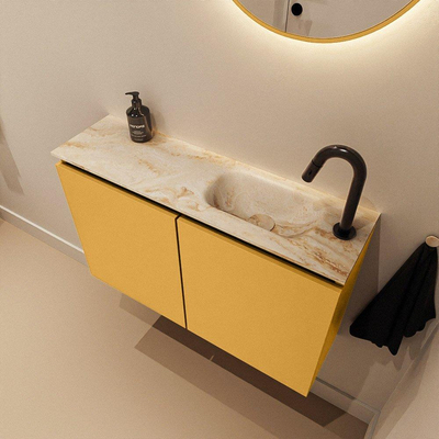 MONDIAZ TURE-DLUX 80cm toiletmeubel Ocher. EDEN wastafel Frappe positie rechts. Met 1 kraangat.