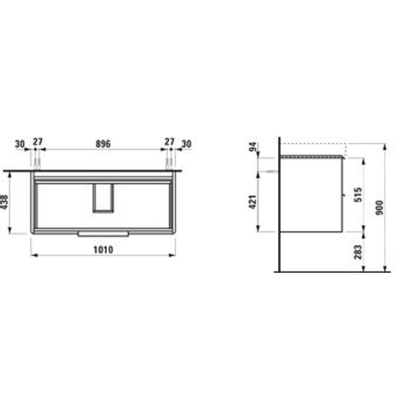 Laufen Base Pro S wastafelonderbouwkast 101x44x53cm 2 laden hout wit glanzend