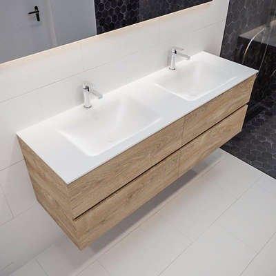 MONDIAZ VICA Badkamermeubelset - 150cm - 4 lades - wasbak Cloud dubbel - 2 kraangaten - solid surface washed oak