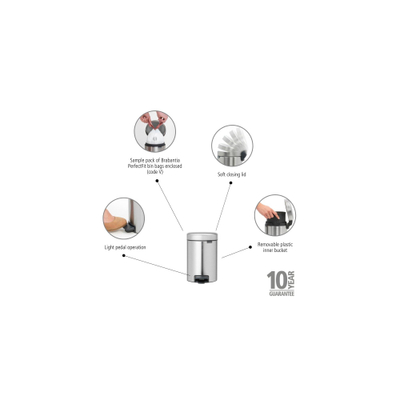 Brabantia NewIcon Pedaalemmer - 3 liter - kunststof binnenemmer - matt steel fingerprint proof