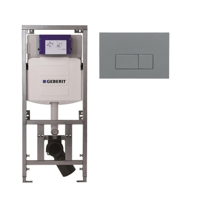 Geberit Inbouwreservoir - UP320 - QeramiQ push bedieningsplaat - dualflush - rechthoekige knoppen - kunststof licht grijs
