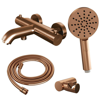 Brauer Copper Edition Badkraan opbouw - douchegarnituur - 2 gladde knoppen - handdouche rond 3 standen - PVD - geborsteld koper