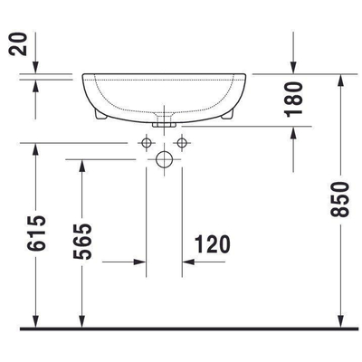 Duravit D Code halfinbouwwastafel inclusief bevestiging 55x44cm 1 kraangat wit