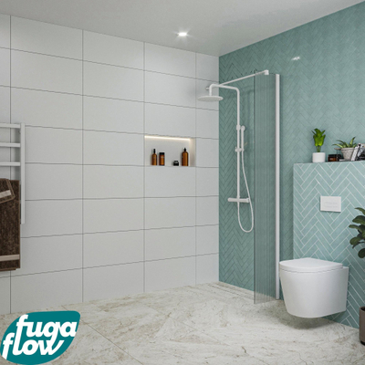 FugaFlow Eccelente Vetro inloopdouche badkamer - 30x200cm - ribbelglas - wandarm - mat wit