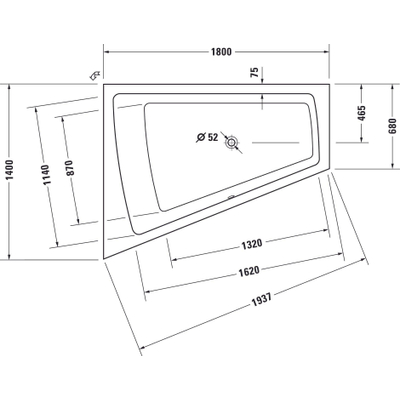 Duravit Paiova bad acryl afgeschuind links 180x140x46cm wit