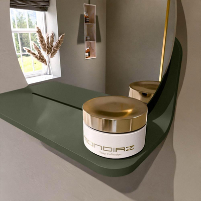 Mondiaz SPOT Badkamerspiegel - rond 30cm - spiegelplanchet - kleur Army