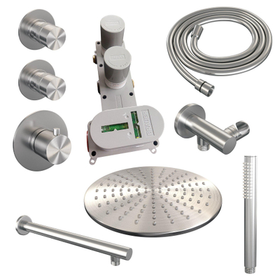 Brauer Brushed Edition Regendoucheset inbouw - hoofddouche 30cm - 3 gladde knoppen - rechte wandarm - handdouche staaf 1 stand - PVD - geborsteld RVS