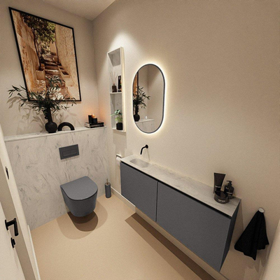MONDIAZ TURE-DLUX 120cm toiletmeubel Dark Grey. EDEN wastafel Opalo positie links. Zonder kraangat.