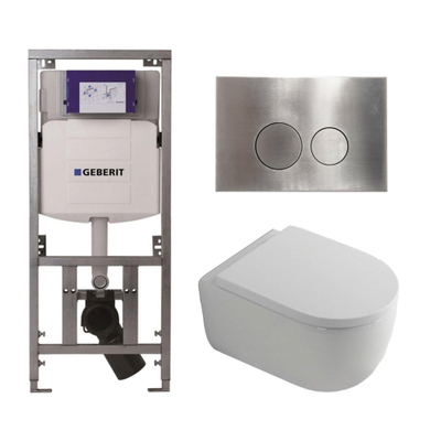 QeramiQ Dely Swirl Toiletset - 36.3x51.7cm - Geberit UP320 Burda inbouwreservoir - 35mm zitting - steel bedieningsplaat - ronde knoppen - wit glans