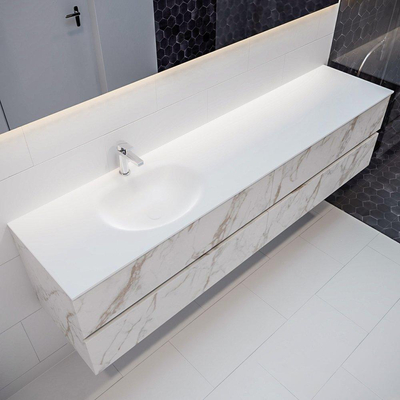 MONDIAZ VICA Badkamermeubelset - 200cm - 4 lades - wasbak Moon links - 1 kraangat - solid surface carrara marmer