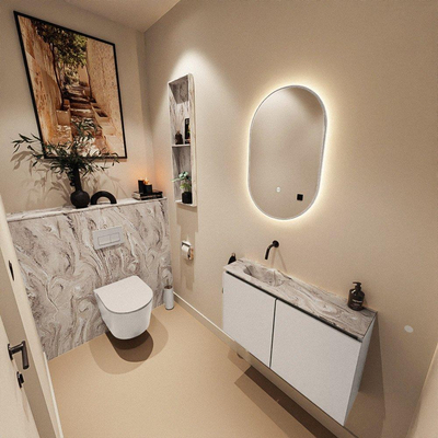 MONDIAZ TURE-DLUX 80cm toiletmeubel Linen. EDEN wastafel Glace positie links. Zonder kraangat.