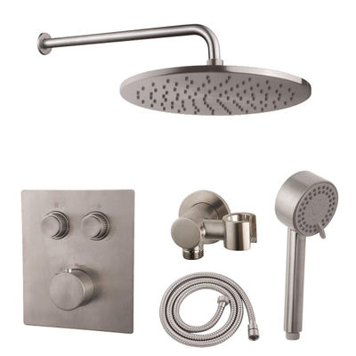 Wiesbaden Caral doucheset - 2 functies - handdouche 3 standen - hoofddouche 25cm - met garnituur - RVS geborsteld