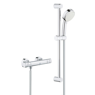 GROHE Grohtherm-800 Cosmopolitan renovatieset met douchekraan thermotatisch m. koppelingen HOH=15cm m. glijstang 60cm met hoofddouche 2 st. chroom