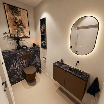 MONDIAZ TURE-DLUX 80cm toiletmeubel Rust. EDEN wastafel Lava positie rechts. Zonder kraangat.