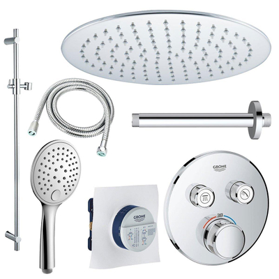 GROHE Grohtherm Regendoucheset opbouw - hoofddouche 25cm - handdouche rond - plafondarm - glijstang 90 cm - chroom