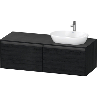 Duravit Ketho 2 wastafelonderbouwkast incl. consoleplaat met 2 laden voor waskom rechts 140x55x45.9cm met handgrepen antraciet eiken zwart mat