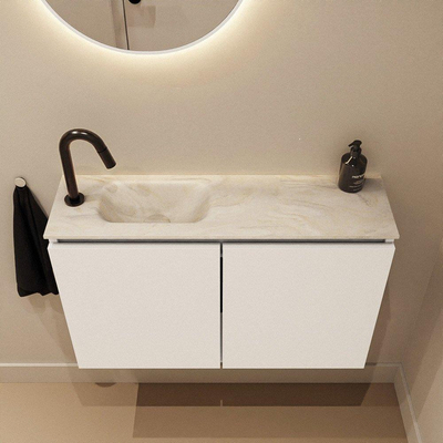 MONDIAZ TURE-DLUX 80cm toiletmeubel Talc. EDEN wastafel Ostra positie links. Met 1 kraangat.