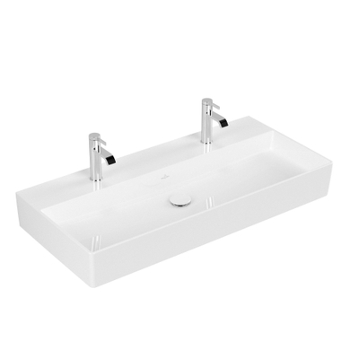 Villeroy & Boch Memento 2.0 wastafel onderzijde geslepen 100x47cm zonder overloop 2 kraangaten ceramic+ wit