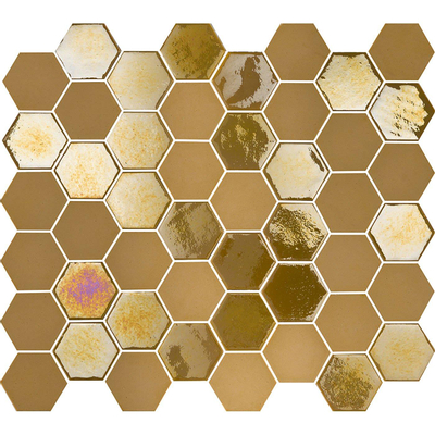 The Mosaic Factory Valencia mozaïektegel 4.3x4.9x0.5cm hexagon mosterd mat en glans voor wand en vloer en voor binnen en buiten vorstbestendig