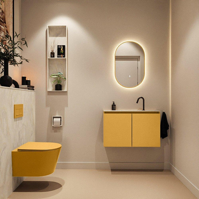 MONDIAZ TURE-DLUX 80cm toiletmeubel Ocher. EDEN wastafel Ostra positie midden. Met 1 kraangat.