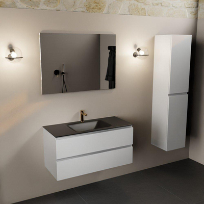 Mondiaz Aivy badmeubelset - 100x45x50cm - 1 kraangat - 1 wasbak urban Solid surface - Midden - 2 lades - Met spiegel - MDF Talc