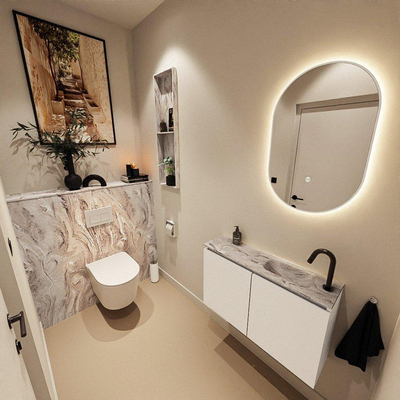MONDIAZ TURE-DLUX 80cm toiletmeubel Talc. EDEN wastafel Glace positie rechts. Met 1 kraangat.