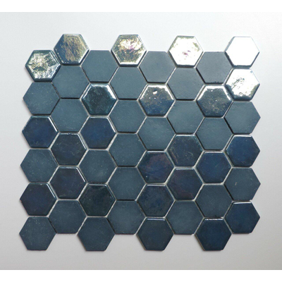 The Mosaic Factory Valencia mozaïektegel 4.3x4.9x0.5cm hexagon blauw mat en glans voor wand en vloer en voor binnen en buiten vorstbestendig