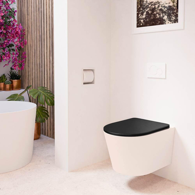 MONDIAZ LAVIE wandclosetpack - 36x53cm - diepspoel - rimless - Rosee (roze) - softclose - quick-release - toiletzitting - Urban (zwart)