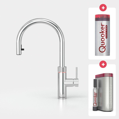 Quooker NL Flex kokendwaterkraan opbouw uitloop draaibaar met uittrekbare uitloop met Pro3 reservoir & Cube reservoir Chroom