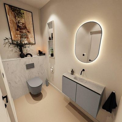MONDIAZ TURE-DLUX 80cm toiletmeubel Smoke. EDEN wastafel Opalo positie midden. Zonder kraangat.