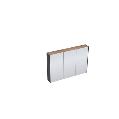 Adema Industrial Spiegelkast 100x70x15cm 3 deuren hout/zwart OUTLETSTORE