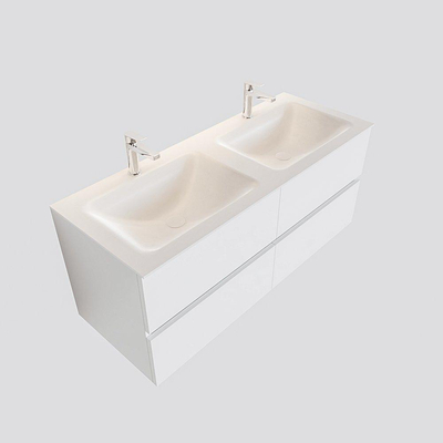 MONDIAZ VICA Badkamermeubelset - 120cm - 4 lades - wasbak Cloud dubbel - 2 kraangaten - solid surface talc