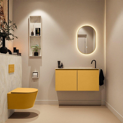 MONDIAZ TURE-DLUX 100cm toiletmeubel Ocher. EDEN wastafel Ostra positie rechts. Met 1 kraangat.