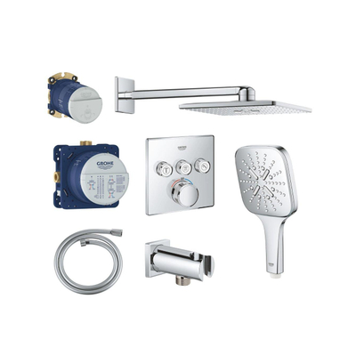 Grohe Grohtherm regendoucheset inbouw - hoofddouche vierkant - handdouche vierkant - chroom